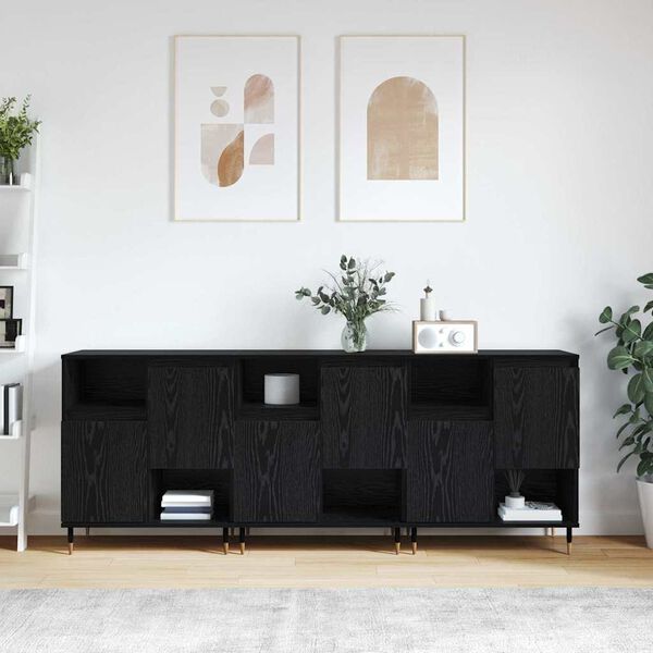 vidaXL Hli&eth;arbor&eth; 3 pcs Sv&ouml;rt eik 180 x 35 x 70 cm Samsettur vi&eth;ur