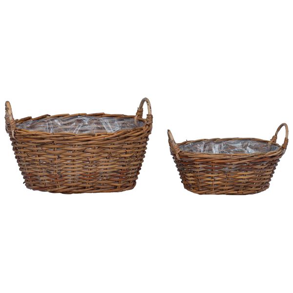 vidaXL Pl&ouml;ntuk&ouml;rfu me&eth; geymslu 2 pcs Br&uacute;nn Lacak rattan