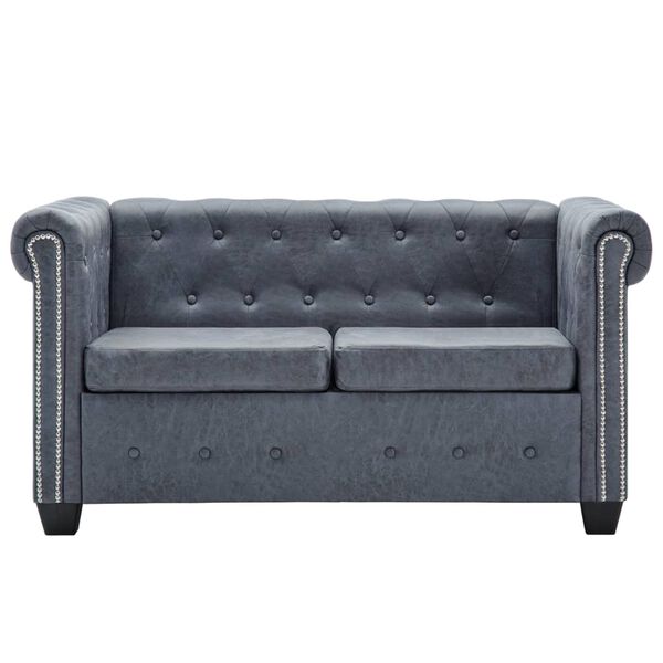 vidaXL Chesterfield S&oacute;fasett Gervir&uacute;skinn Gr&aacute;r