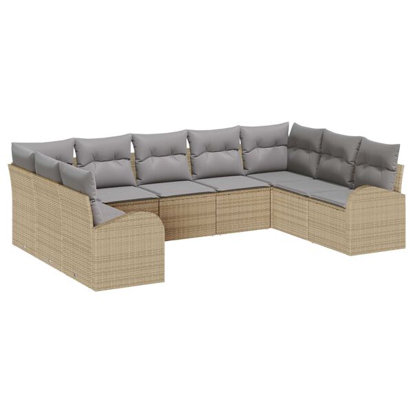 vidaXL Gar&eth;s&oacute;fa sett me&eth; p&uacute;&eth;i 9 pcs Beige og lj&oacute;sgr&aacute;r p&oacute;l&yacute;rattan