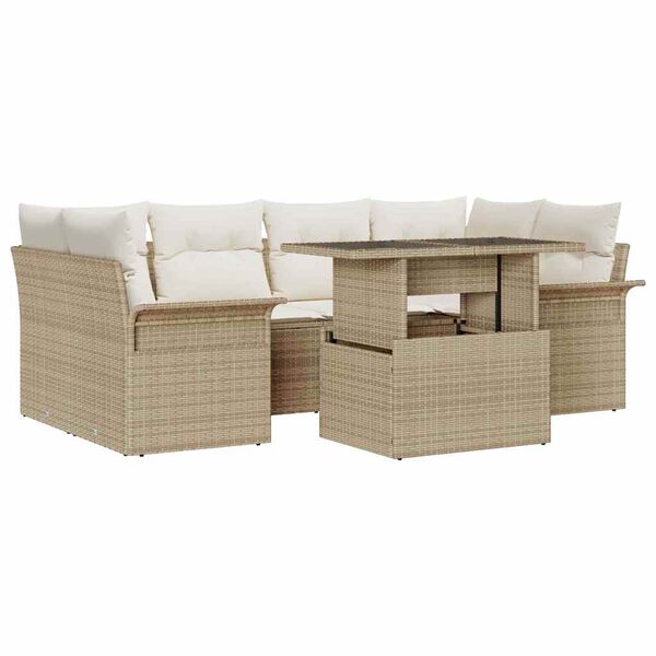 vidaXL Gar&eth;s&oacute;fa sett me&eth; p&uacute;&eth;i 7 pcs Drapplita&eth;ur Poly Rattan