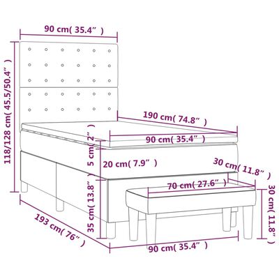 vidaXL Hólfað Springrúm með Dýnu Bleikur 90x190 cm Flaueli