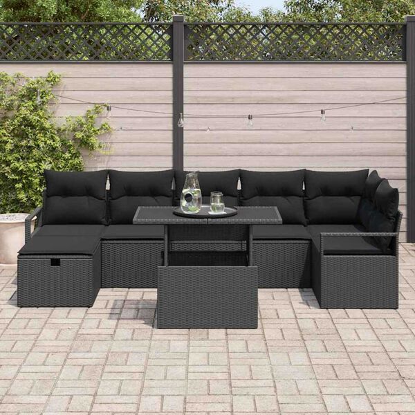 vidaXL Gar&eth;s&oacute;fa sett me&eth; p&uacute;&eth;i me&eth; geymslu 8 pcs Svartur Poly rattan