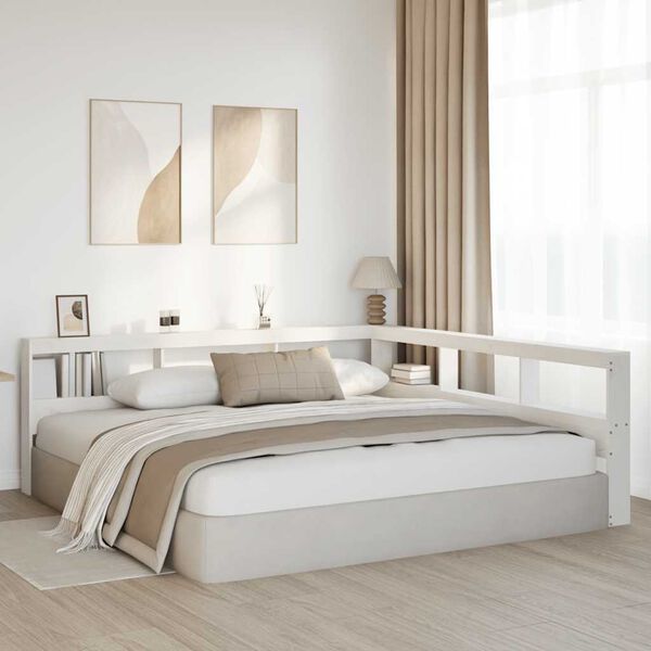 vidaXL B&oacute;kask&aacute;pur H&ouml;fu&eth;gafl L-oblike Hv&iacute;tur 180 cm Gegnheil Fura