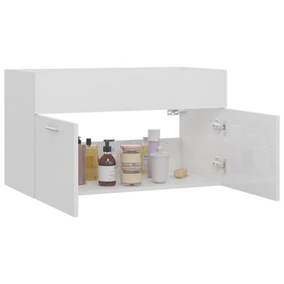 804662 vidaXL Sink Cabinet High Gloss White 80x38,5x46 cm Chipboard