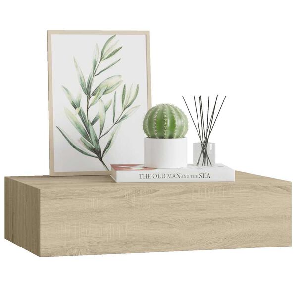 vidaXL Veggfest Skúffuhilla Eikarlitur 40x23,5x10cm MDF