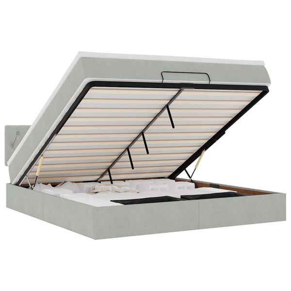 vidaXL Ottoman r&uacute;m me&eth; d&yacute;nu & LED lj&oacute;sgr&aacute;tt 180x200cm flauel