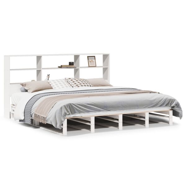 vidaXL R&uacute;mgrind me&eth; B&oacute;kahillu &aacute;n D&yacute;nu Hv&iacute;tur 180x200cm Gegnheill Vi&eth;ur