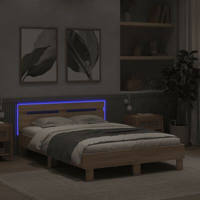 vidaXL Rúmgrind með LED án Dýnu Sonoma Eikarlitur 120x190 cm