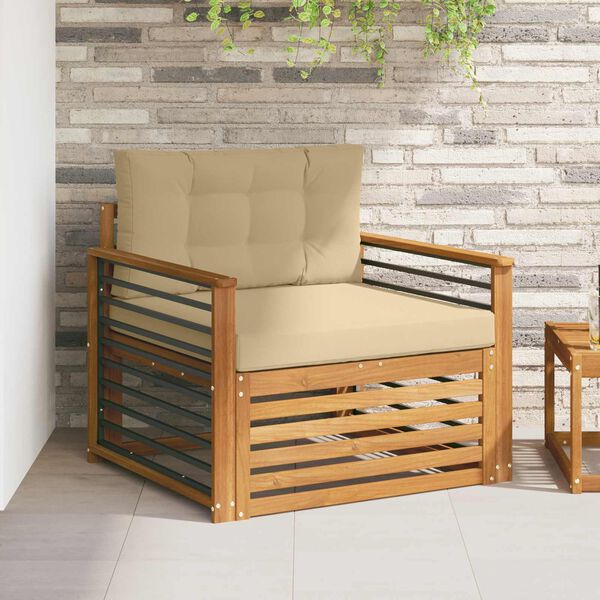 vidaXL &Uacute;ti s&oacute;fasett Solid Akas&iacute;uskei&eth; og P&oacute;lyester N&aacute;tt&uacute;rulegur