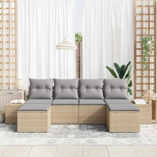 vidaXL Garðsófa sett með púði 4 pcs Beige og ljósgrár pólýrattan