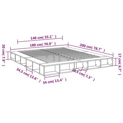 vidaXL Rúmgrind án Dýnu Gráir Sonoma Eik 180x200 cm