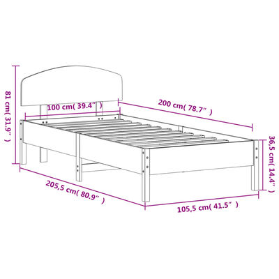 vidaXL Rúmgrind án Dýnu Hvít 100x200 cm Gegnheil Fura