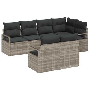 vidaXL Gar&eth;s&oacute;fa sett me&eth; p&uacute;&eth;i me&eth; geymslu 7 pcs Lj&oacute;sgr&aacute;r p&oacute;l&yacute;rattan