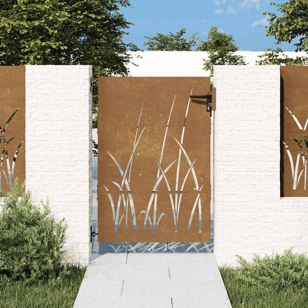 vidaXL Garðhlið 85x125 cm úr corten stáli, grashönnun