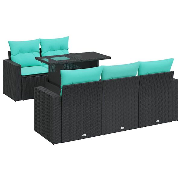 vidaXL 6 stykki gar&eth;s&oacute;fasett me&eth; p&uacute;&eth;um Black Poly Rattan Acacia