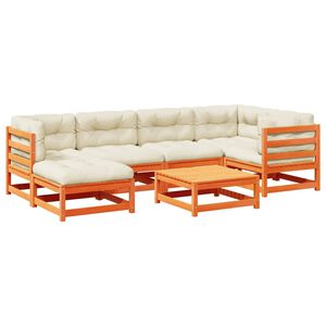 vidaXL 7 hluta Gar&eth;s&oacute;fasett me&eth; Sessum Vaxbr&uacute;nn Gegnheil Fura