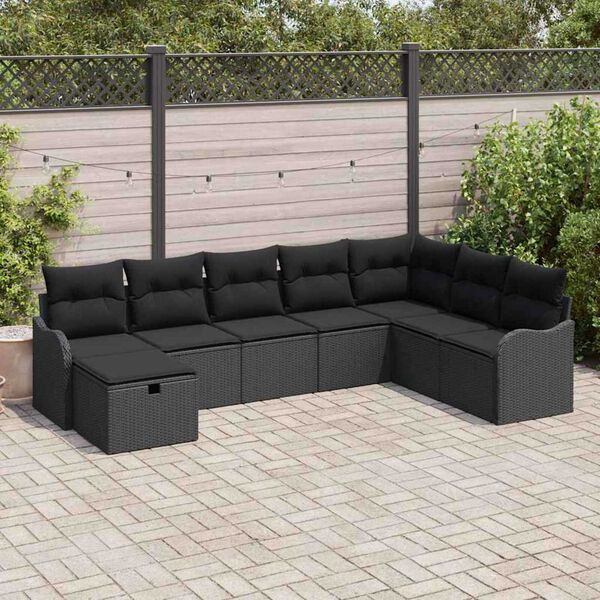 vidaXL Gar&eth;s&oacute;fa sett me&eth; p&uacute;&eth;i me&eth; geymslu 8 pcs Svartur Poly rattan