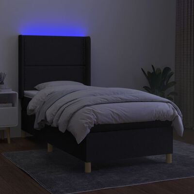 vidaXL Hólfað Springrúm með Dýnu&LED Svart 90x190cm Tauefni