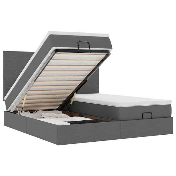 vidaXL Ottoman Rúmgrind með dýnum Dökkgrár 200x200cm Efni