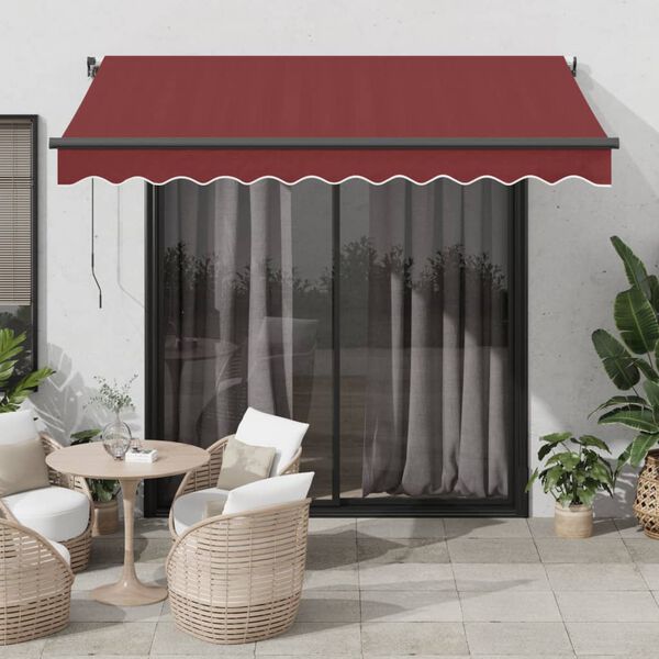 vidaXL sj&aacute;lfvirkt &uacute;tdraganlegt skyggni me&eth; LED Burgundy 350x250 cm