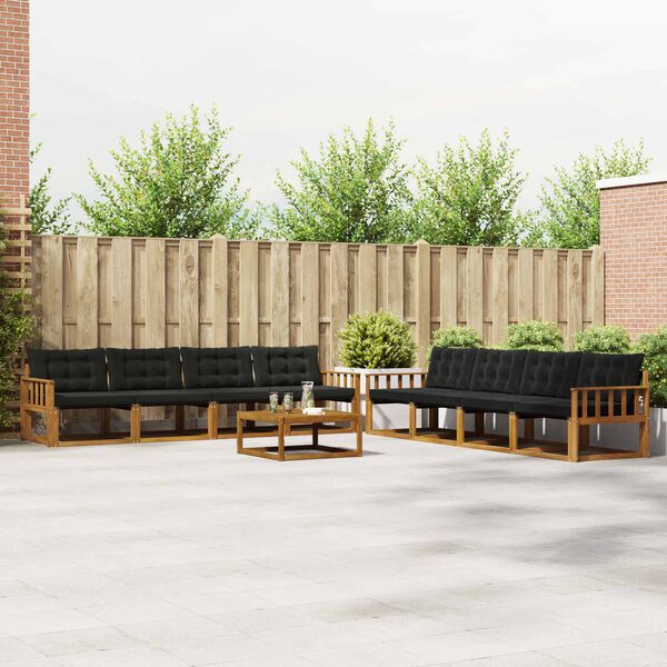 vidaXL &Uacute;ti s&oacute;fasett me&eth; p&uacute;&eth;i 9 pcs N&aacute;tt&uacute;rulegur og svartur