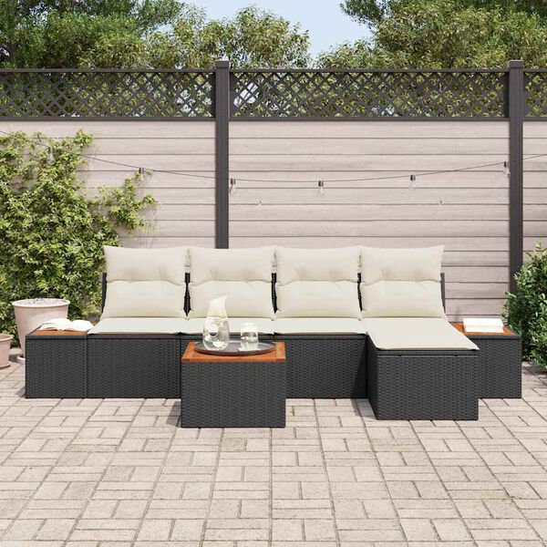 vidaXL Gar&eth;s&oacute;fa sett me&eth; p&uacute;&eth;i 6 pcs Svartur Poly rattan