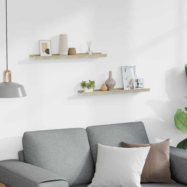 vidaXL Vegghillur 2 stk. Hv&iacute;tar og Sonoma Eikarlita&eth;ar 60x9x3 cm