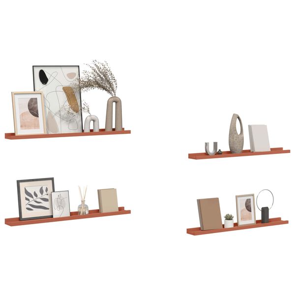 vidaXL Vegghylla me&eth; hillu 4 pcs Rau&eth;ur 80 x 9 x 3 cm Samsettur vi&eth;ur