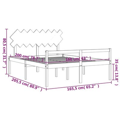 vidaXL Rúm fyrir Eldra Fólk án Dýnu Hvítt 160x200cm Gegnheil Viður