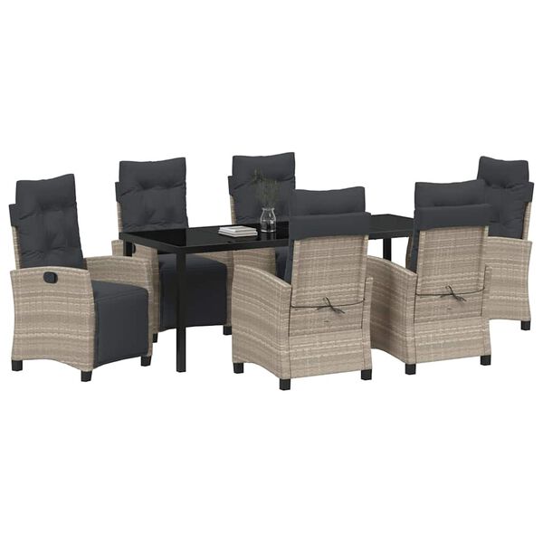 vidaXL Gar&eth;ur bor&eth;sett me&eth; p&uacute;&eth;i 7 pcs Lj&oacute;sgr&aacute;r p&oacute;l&yacute;rattan