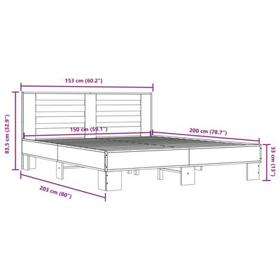 vidaXL Rúmgrind án Dýnu Gráir Sonoma Eik 150x200 cm