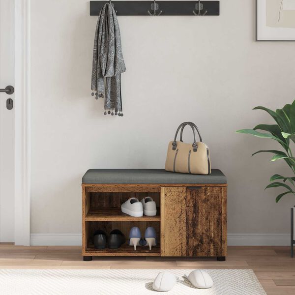 vidaXL Hallarbekk Gamalt timbur 80 x 38 x 46 cm Virkur tr&eacute; og d&uacute;kur