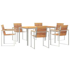 vidaXL Garður borðsett 7 pcs Brúnn Solid teak viður