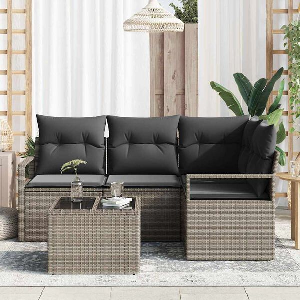 vidaXL S&oacute;fasett 5 pcs Gr&aacute;r p&oacute;l&yacute;rattan