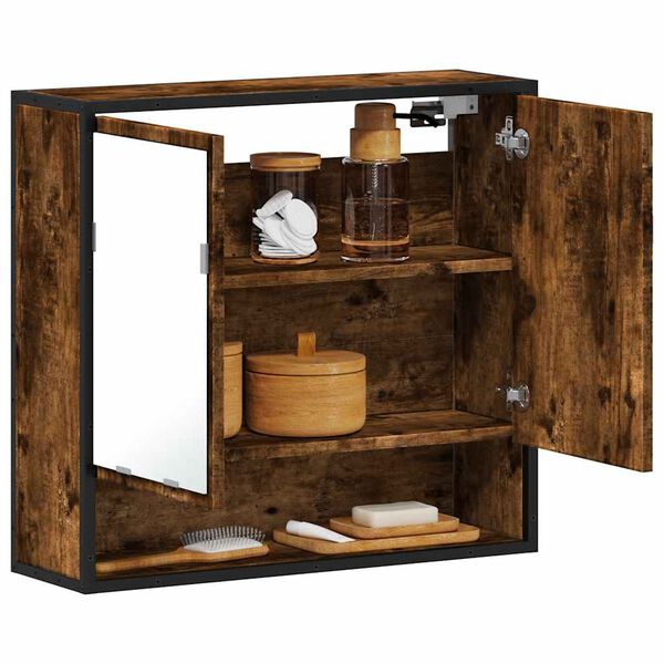 vidaXL Ba&eth;herbergisspeglask&aacute;pur Reykt Eik 65x20x60 cm Hanna&eth;ur vi&eth;ur