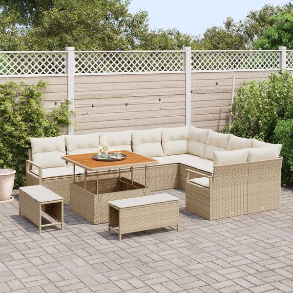 vidaXL Garðsófa sett með púði 12 pcs Drapplitaður Poly rattan