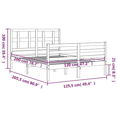 vidaXL Rúmgrind án Dýnu 120x200 cm Gegnheil Viður