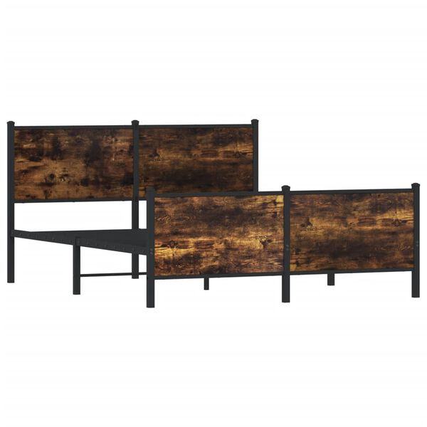 vidaXL Málmrúmgrind án Dýnu Reyktóna Eikarlitur 137x190 cm