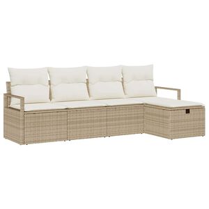 vidaXL S&oacute;fasett me&eth; p&uacute;&eth;i me&eth; geymslu 5 pcs Beige og krem p&oacute;l&yacute;rattan