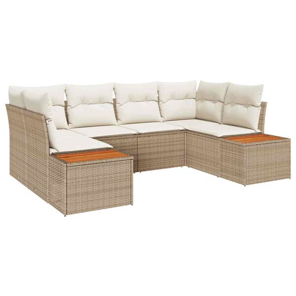 vidaXL Gar&eth;s&oacute;fa sett me&eth; p&uacute;&eth;i 6 pcs Beige og krem P&oacute;l&yacute;rattan