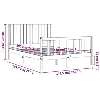 vidaXL Rúmgrind með Höfuðgafli 140x190 cm Gegnheil viðar