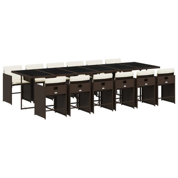 vidaXL 13 Stk. Gar&eth;bor&eth;stofusett me&eth; S&aelig;tisp&uacute;&eth;um Br&uacute;nt P&oacute;l&yacute;rattan