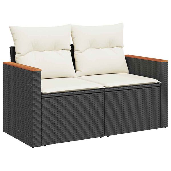 vidaXL 6 stykki gar&eth;s&oacute;fasett me&eth; p&uacute;&eth;um Black Poly Rattan Acacia