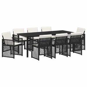vidaXL Gar&eth;ur bor&eth;sett 9 pcs Svartur p&oacute;l&yacute;rattan