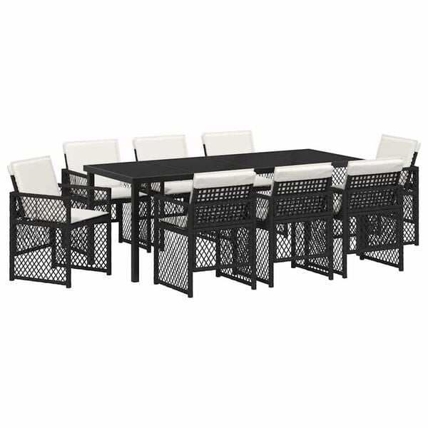 vidaXL Gar&eth;ur bor&eth;sett 9 pcs Svartur p&oacute;l&yacute;rattan