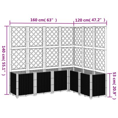 vidaXL Gróðurkassi með Rimlagrind Brúnn 160x120x140 cm PP