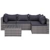 vidaXL 5 Stk Gar&eth;s&oacute;fasett me&eth; Sessum og P&uacute;&eth;um Polyrattan Gr&aacute;tt