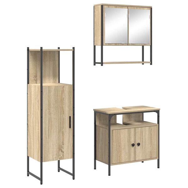 vidaXL Ba&eth;herbergismublasett me&eth; hillu 3 pcs Br&uacute;nn 33 x 33 x 120,5 cm