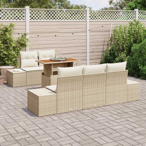 vidaXL Garður borðsett með púði með kodda 6 pcs Beige og krem